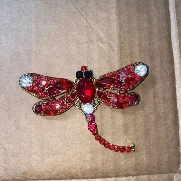 Dragonfly crystal brooch red - Picture 3 of 4